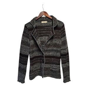 A. IDA Womens Front Button‎ Cardigan Sweater Jacket Gray Black Size Large